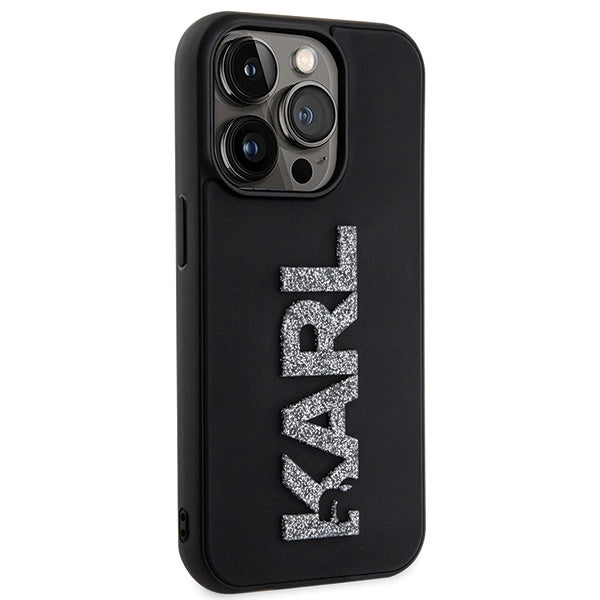 Karl Lagerfeld 3D Rubber Glitter Logo iPhone 15 Pro Case - Black_3