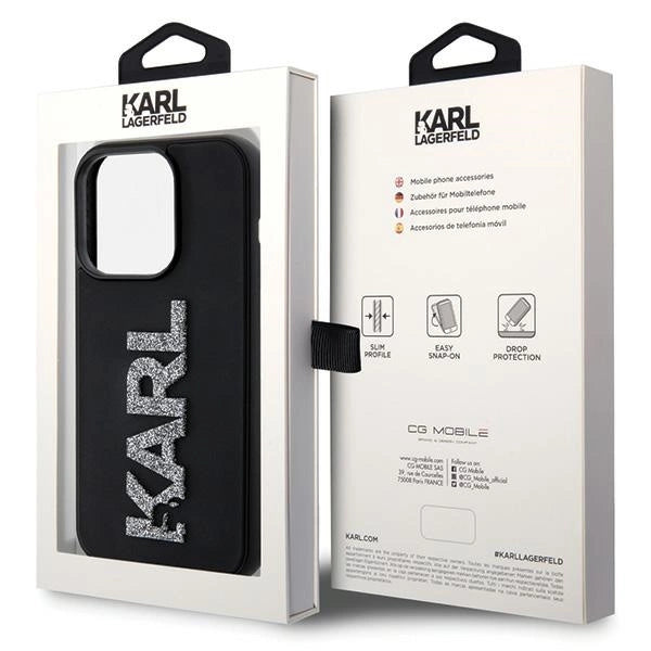 Karl Lagerfeld 3D Rubber Glitter Logo iPhone 15 Pro Case - Black_7