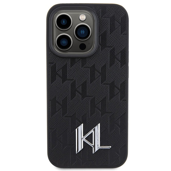 Karl Lagerfeld Leather Monogram Hot Stamp Metal Logo case for iPhone 15 Pro - black_2