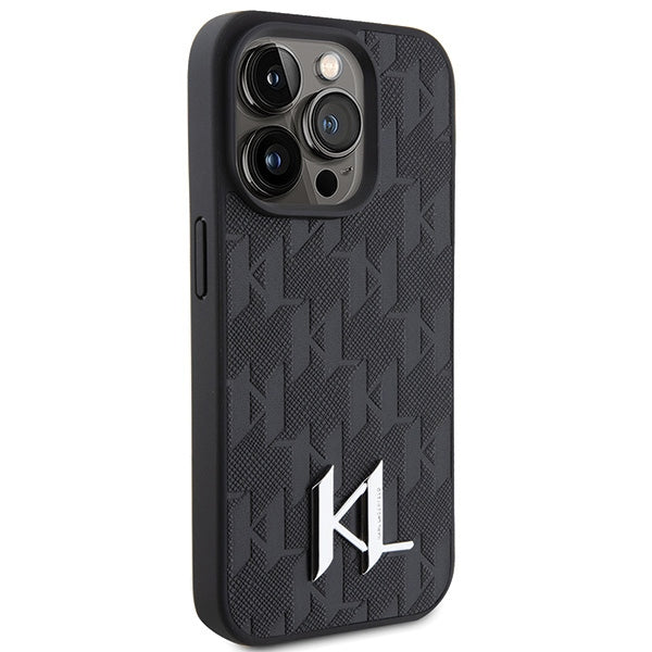 Karl Lagerfeld Leather Monogram Hot Stamp Metal Logo case for iPhone 15 Pro - black_3