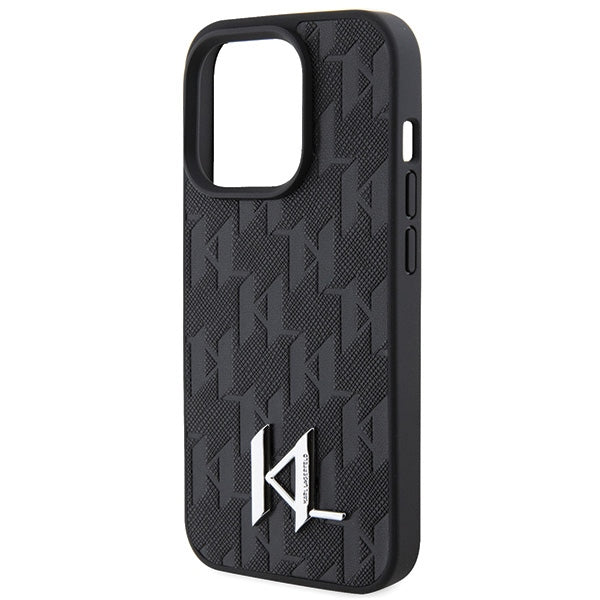 Karl Lagerfeld Leather Monogram Hot Stamp Metal Logo case for iPhone 15 Pro - black_5