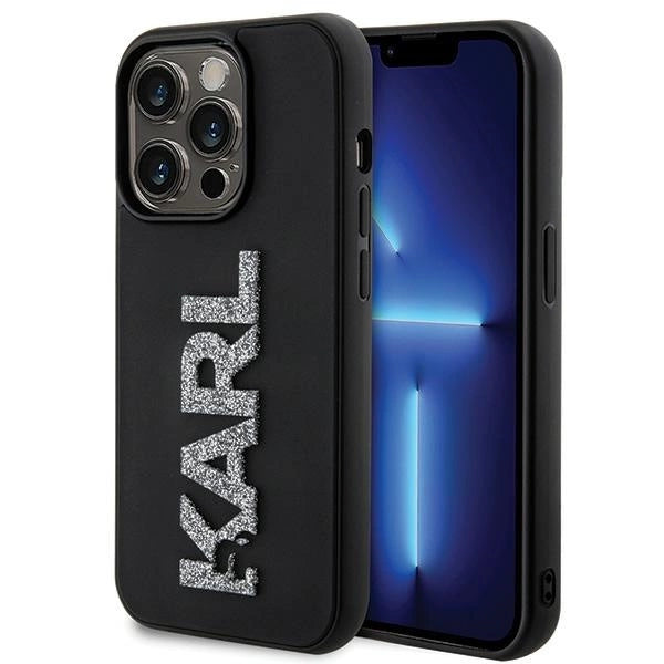 Karl Lagerfeld 3D Rubber Glitter Logo case for iPhone 15 Pro Max - black_0