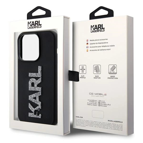 Karl Lagerfeld 3D Rubber Glitter Logo case for iPhone 15 Pro Max - black_7