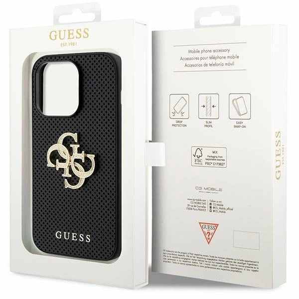 Guess Leather Perforated 4G Glitter Logo Case for iPhone 15 Pro - Black_7