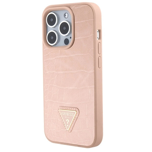 Guess GUHCP15XPCRTHCP iPhone 15 Pro Max pink/pink hardcase Croco Triangle Metal Logo_1