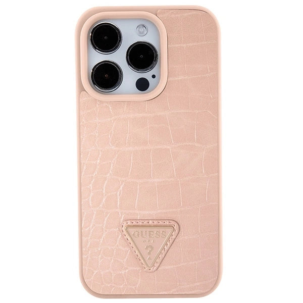 Guess GUHCP15XPCRTHCP iPhone 15 Pro Max pink/pink hardcase Croco Triangle Metal Logo_2