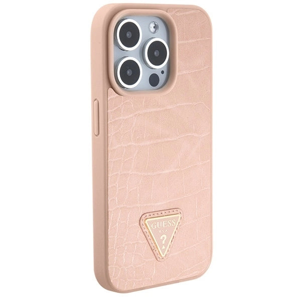 Guess GUHCP15XPCRTHCP iPhone 15 Pro Max pink/pink hardcase Croco Triangle Metal Logo_3