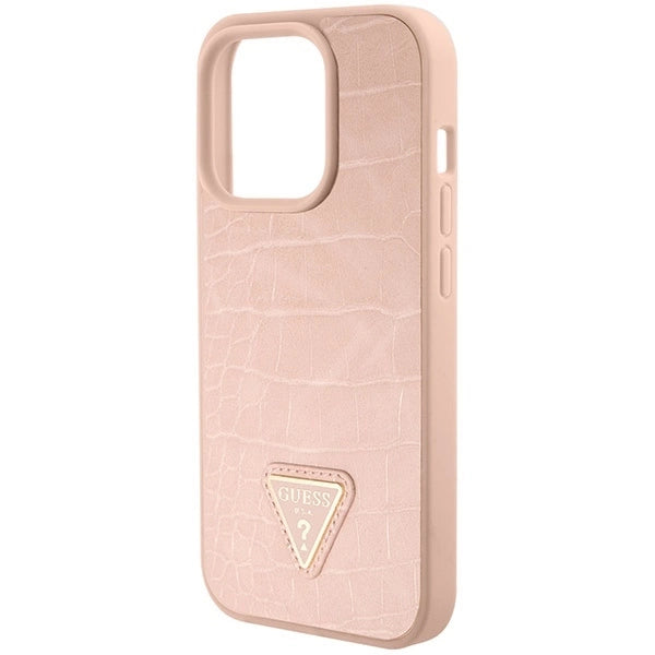 Guess GUHCP15XPCRTHCP iPhone 15 Pro Max pink/pink hardcase Croco Triangle Metal Logo_6