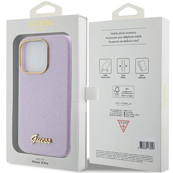 Guess Glitter Glossy Script case for iPhone 15 Pro - lilac_7