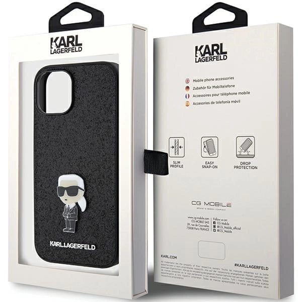 Karl Lagerfeld Fixed Glitter Ikonik Logo Metal Pin case for iPhone 15 - black_7