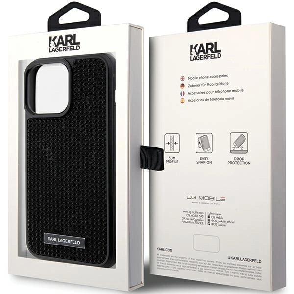 Karl Lagerfeld Rhinestone Logo Metal Plate case for iPhone 15 Pro Max - black_7