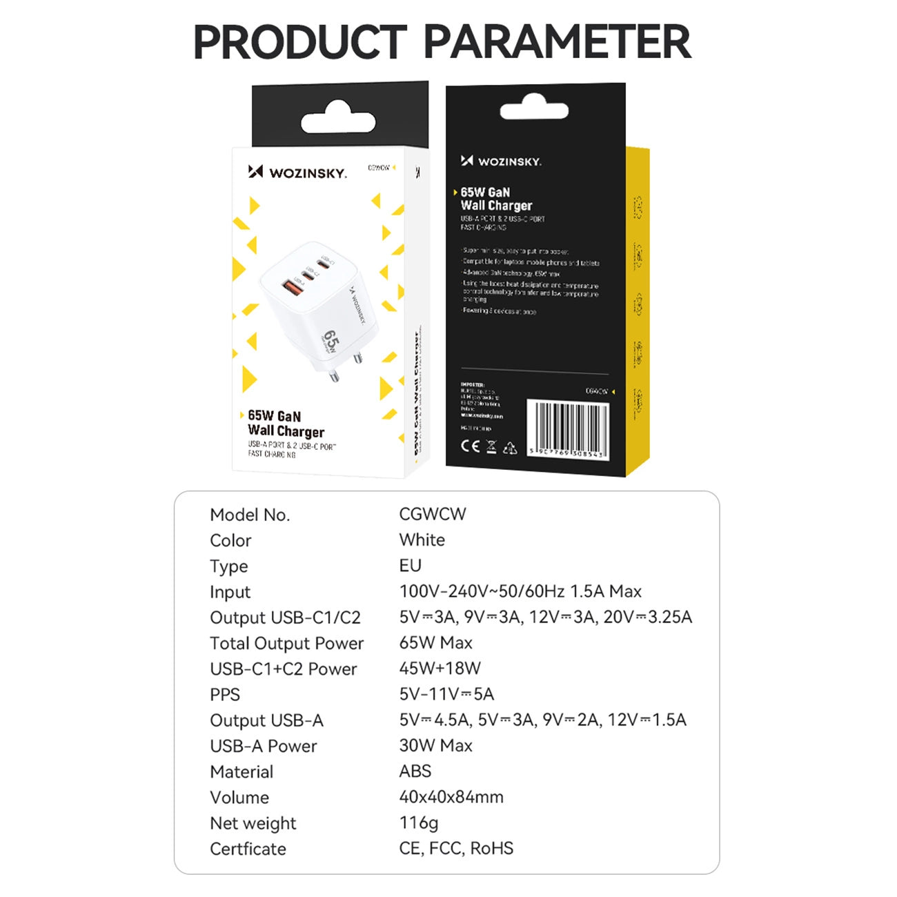 Wozinsky CGWCW 65W USB-A / 2 x USB-C GaN wall charger - white_3