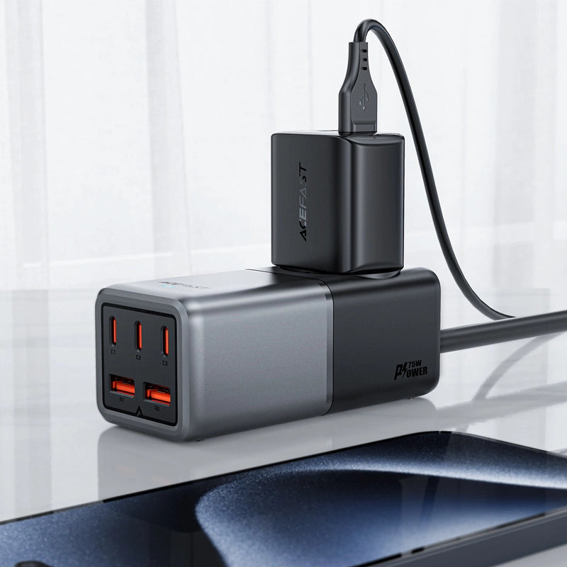 Acefast Z2 GaN 75W PD desktop charger 3x USB-C 2x USB-A - black and gray_7