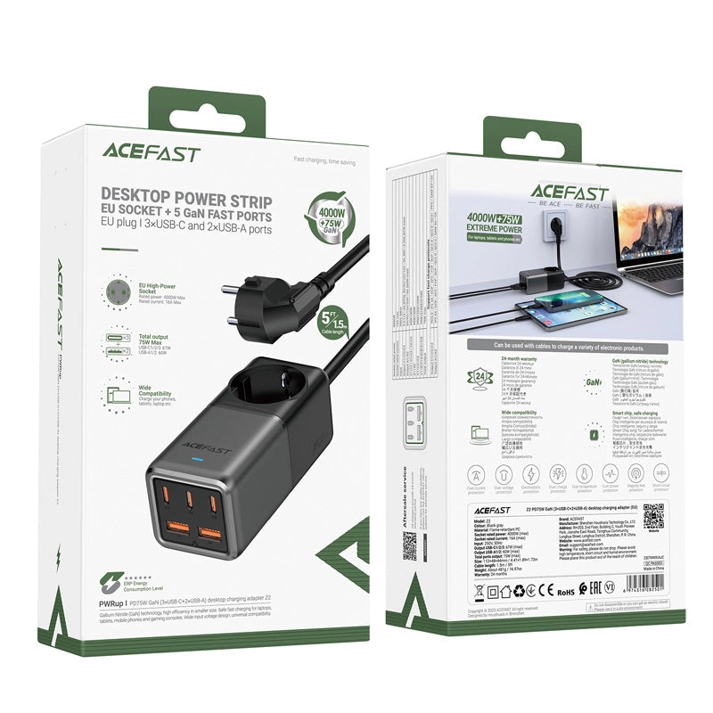 Acefast Z2 GaN 75W PD desktop charger 3x USB-C 2x USB-A - black and gray_8