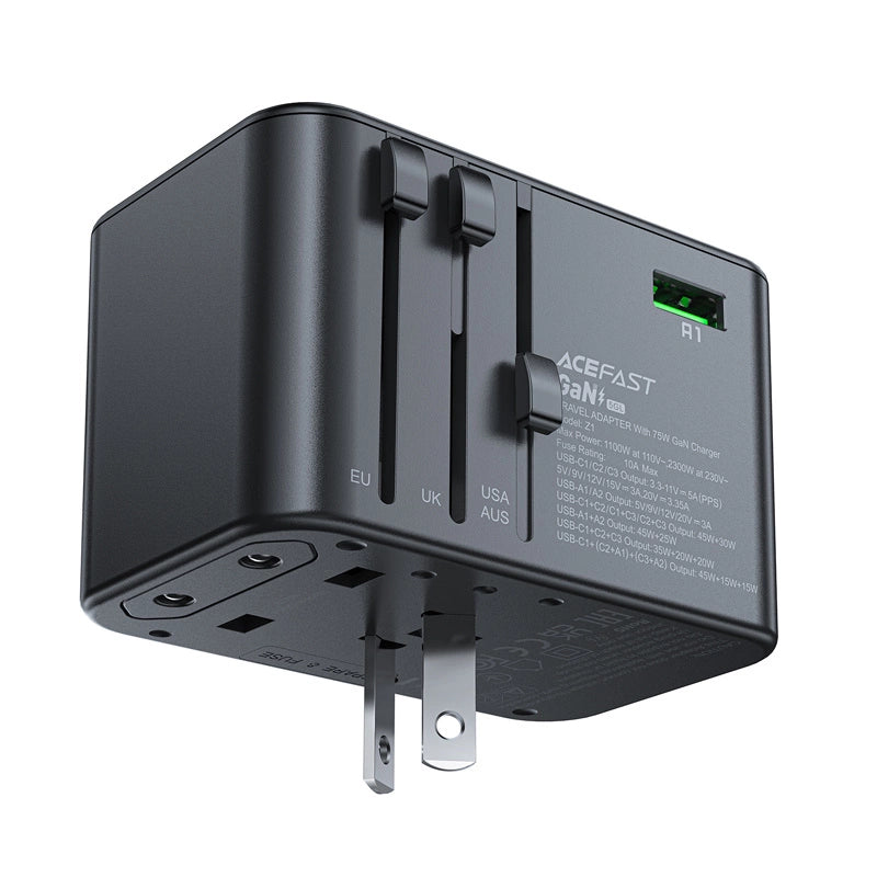Acefast Z1 GaN 75W PD travel charger adapter 3x USB-C 2x USB-A - black_7