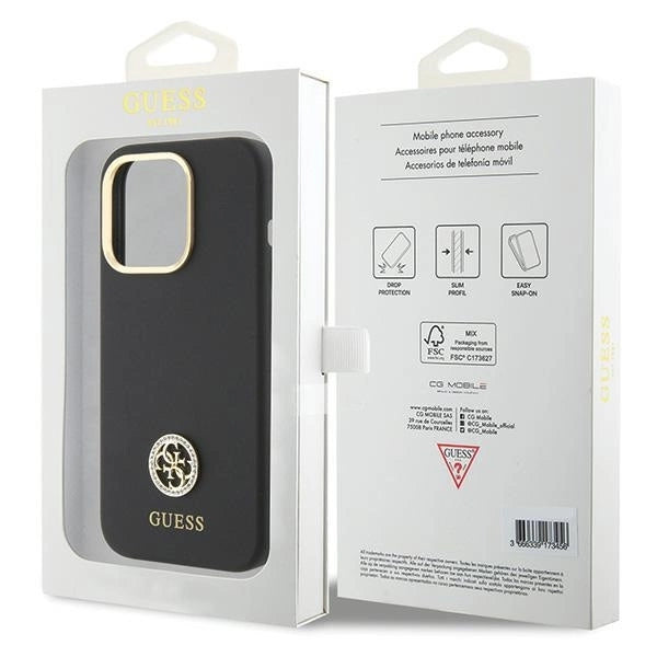 Guess Silicone Logo Strass 4G Case for iPhone 15 Pro - Black_7