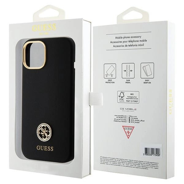 Guess Silicone Logo Strass 4G Case for iPhone 15 - Black_7