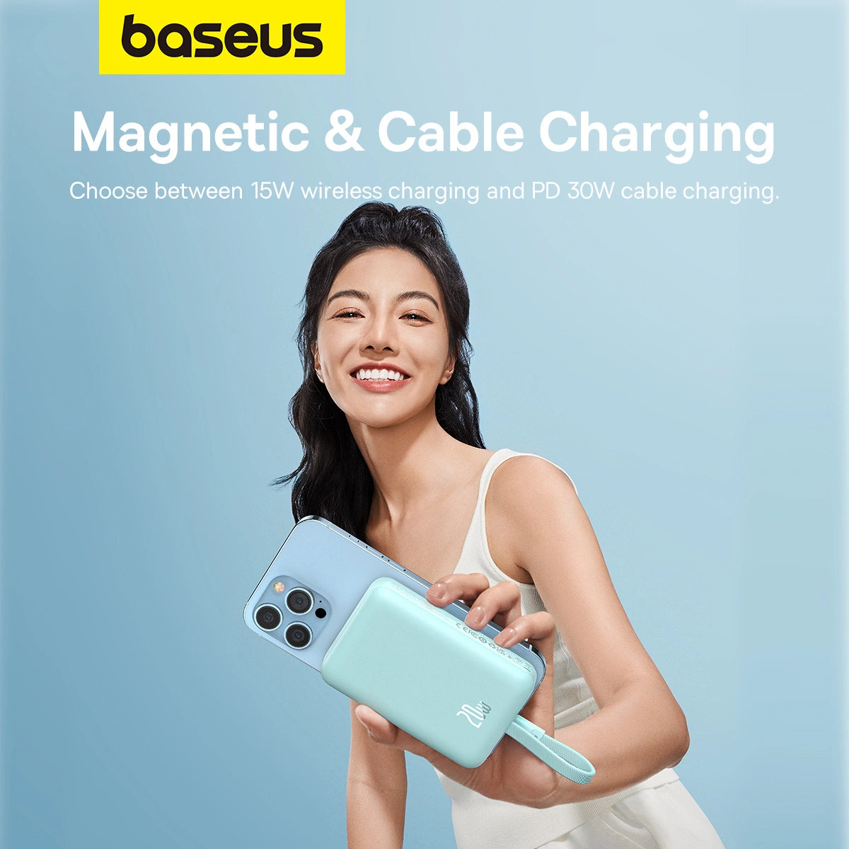Baseus Magnetic Mini MagSafe 10000mAh 20W powerbank with built-in Lightning cable - blue + Baseus Simple Series USB-C - USB-C 60W 0.3m cable_11