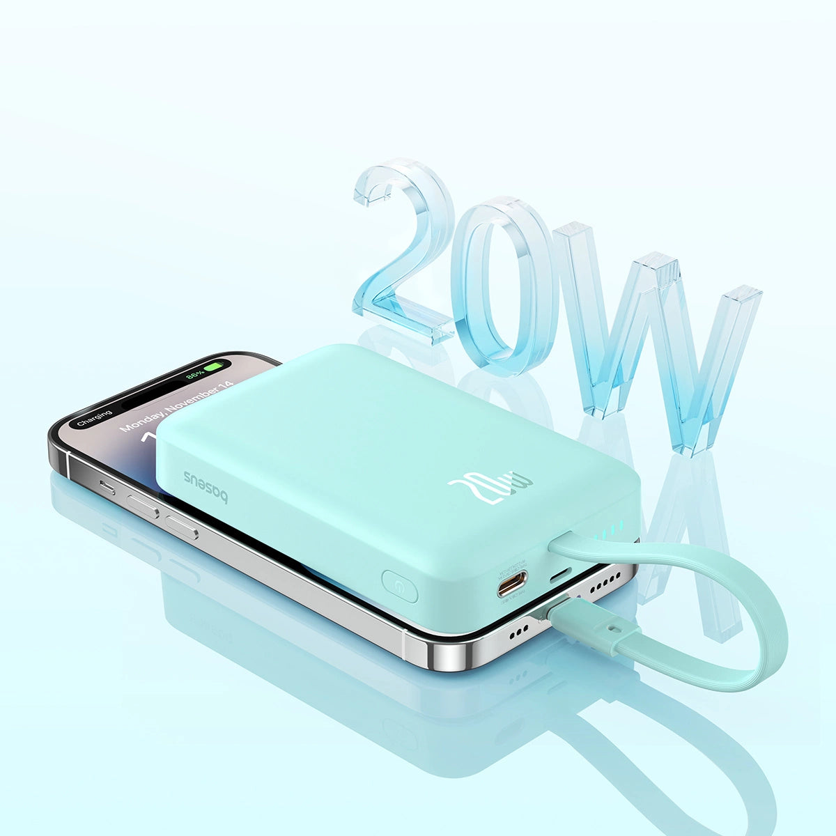 Baseus Magnetic Mini MagSafe 10000mAh 20W powerbank with built-in Lightning cable - blue + Baseus Simple Series USB-C - USB-C 60W 0.3m cable_9