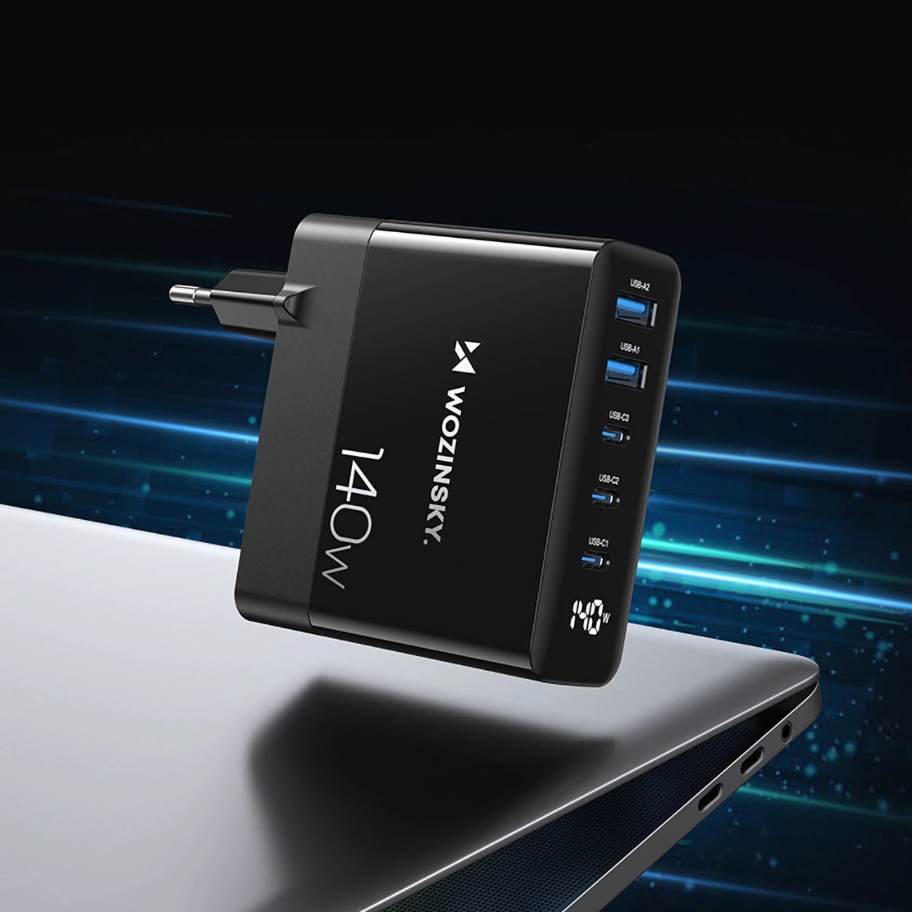 Wozinsky CGWCB 140W GaN wall charger 3 x USB-C / 2 x USB-A - black_7