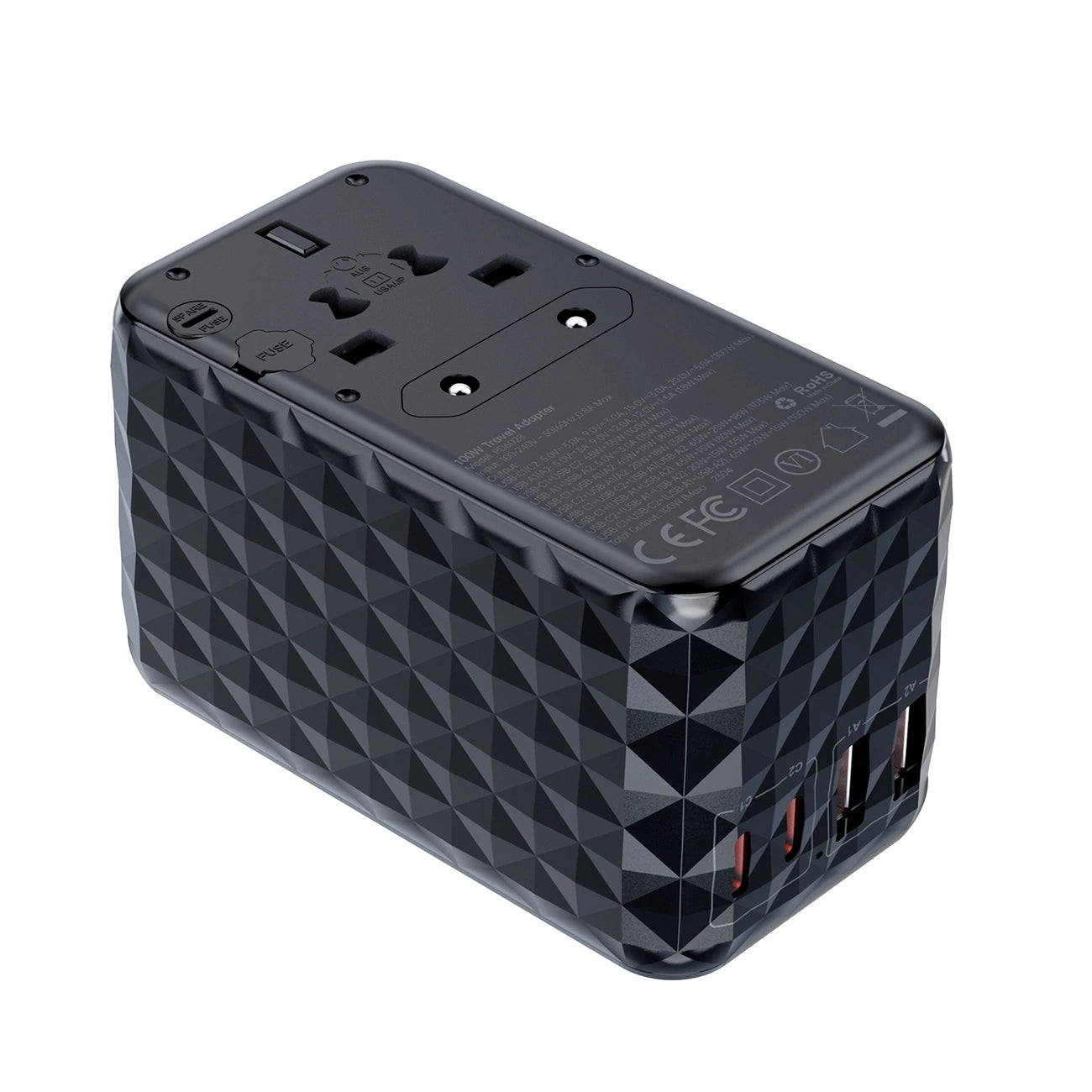Choetech PD6028 EU / US / AUS / UK travel adapter 2x USB-C 2x USB-A 100W - black_1
