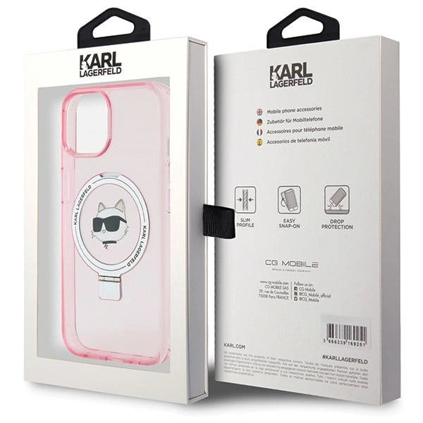 Karl Lagerfeld KLHMP15SHMRSCHP iPhone 15 6.1" pink/pink hardcase Ring Stand Choupette Head MagSafe_7