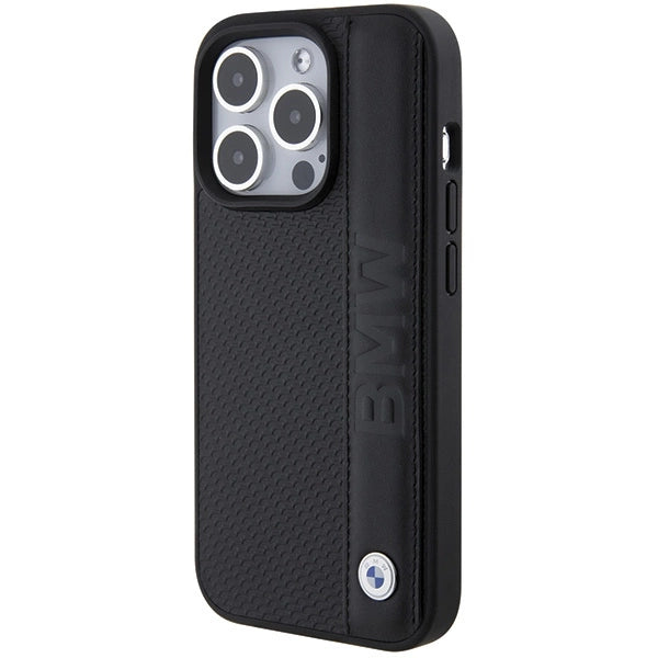 BMW Leather Textured & Stripe iPhone 15 Pro Max Case - Black_1