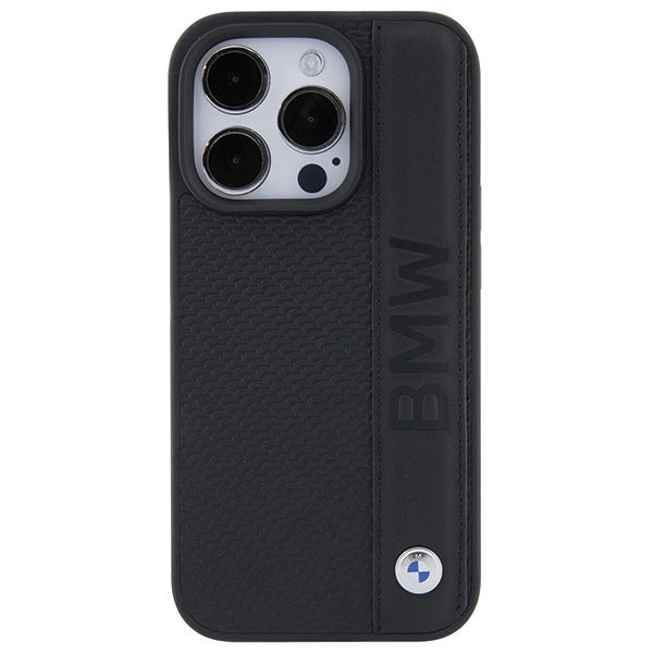 BMW Leather Textured & Stripe iPhone 15 Pro Max Case - Black_2