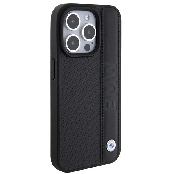 BMW Leather Textured & Stripe iPhone 15 Pro Max Case - Black_3