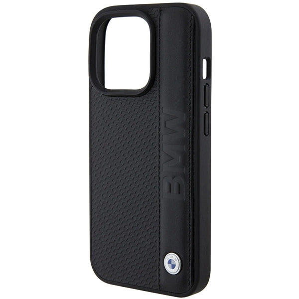 BMW Leather Textured & Stripe iPhone 15 Pro Max Case - Black_5