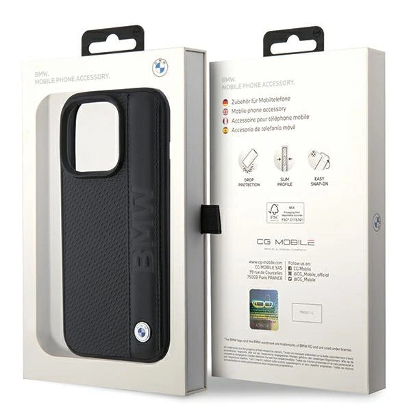 BMW Leather Textured & Stripe iPhone 15 Pro Max Case - Black_7