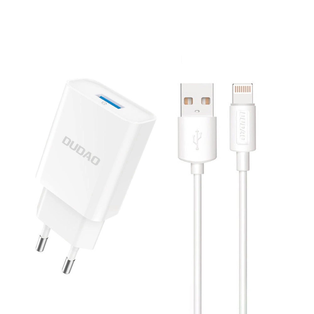 Dudao A4EU USB-A 2.1A wall charger - white + USB-A - Lightning cable_0