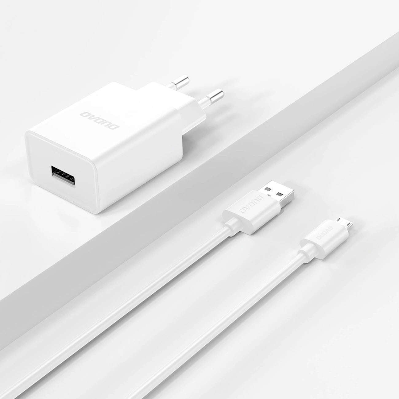 Dudao A4EU USB-A 2.1A wall charger - white + USB-A - micro USB cable_3