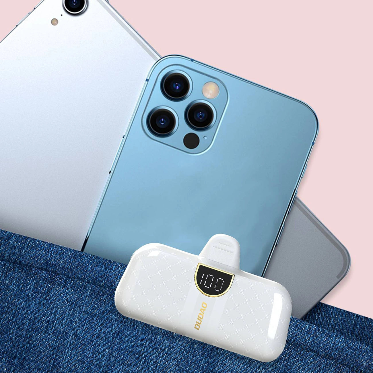 Dudao K20SL 5000mAh mini power bank with Lightning / USB-C connectors - white_6