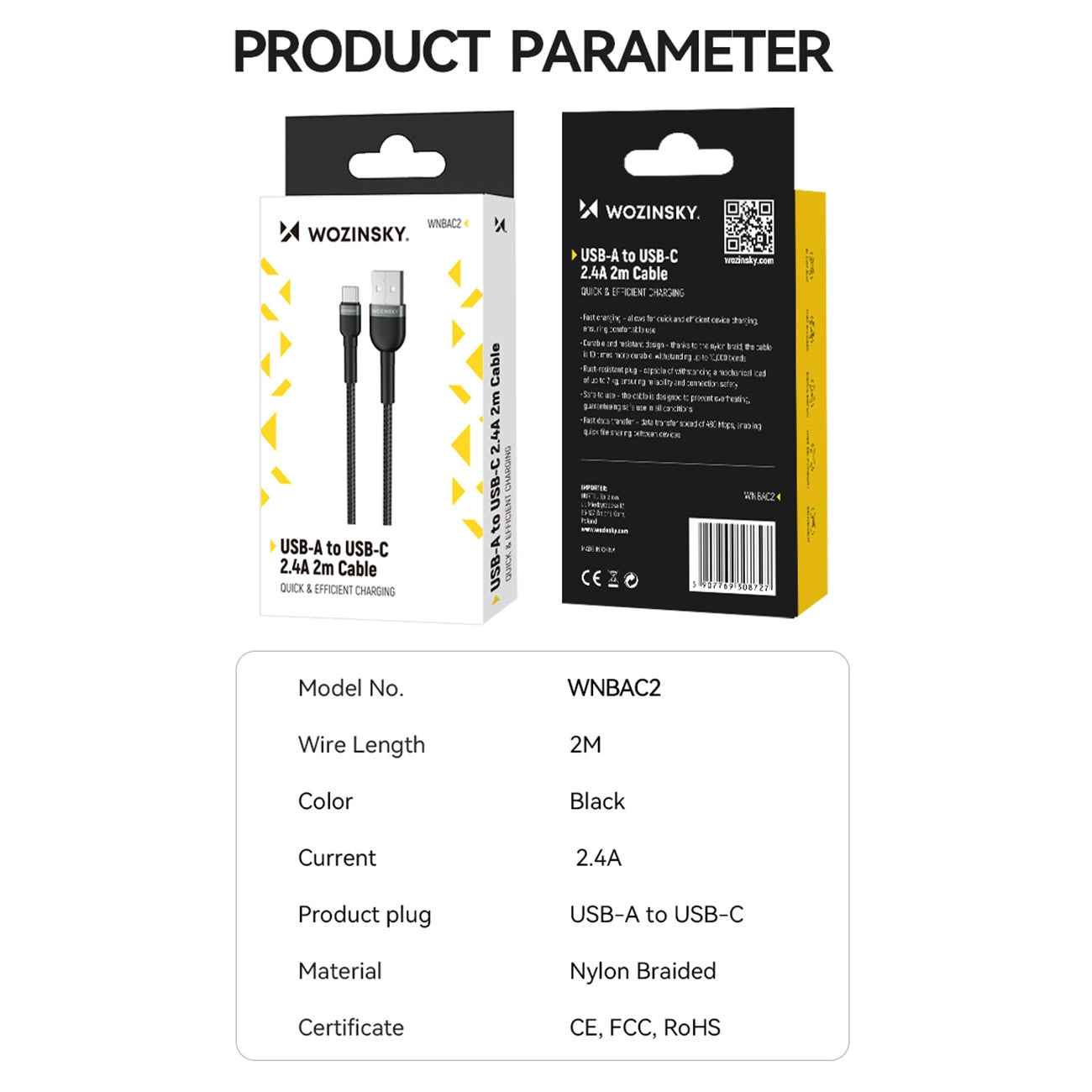 Wozinsky WNBAC1 USB-A / USB-C 2.4A cable 1 m - black_4