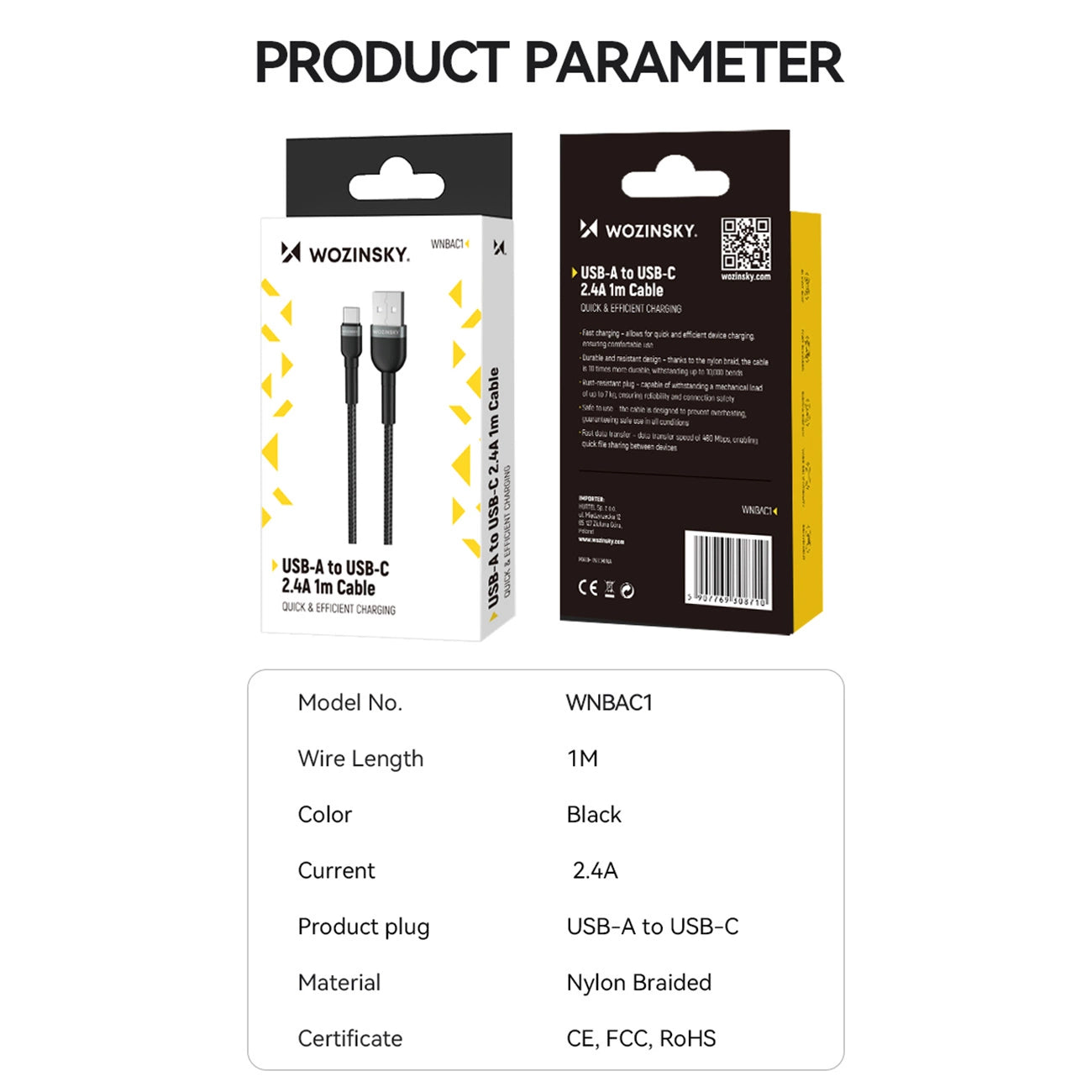 Wozinsky WNBAC2 USB-A / USB-C 2.4A cable 2 m - black_4