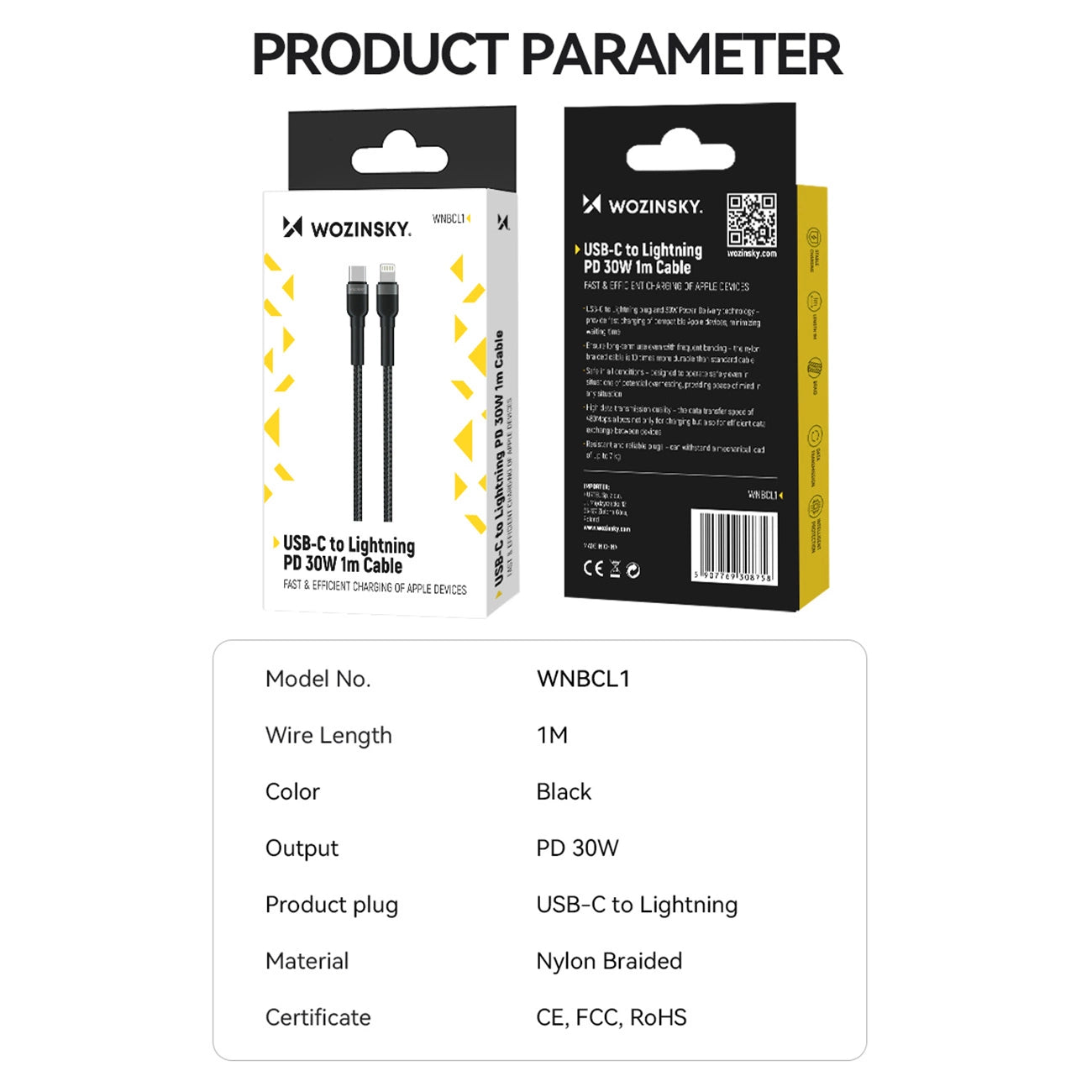 Wozinsky WNBCL1 Lightning / USB-C PD 30W cable 1 m - black_4