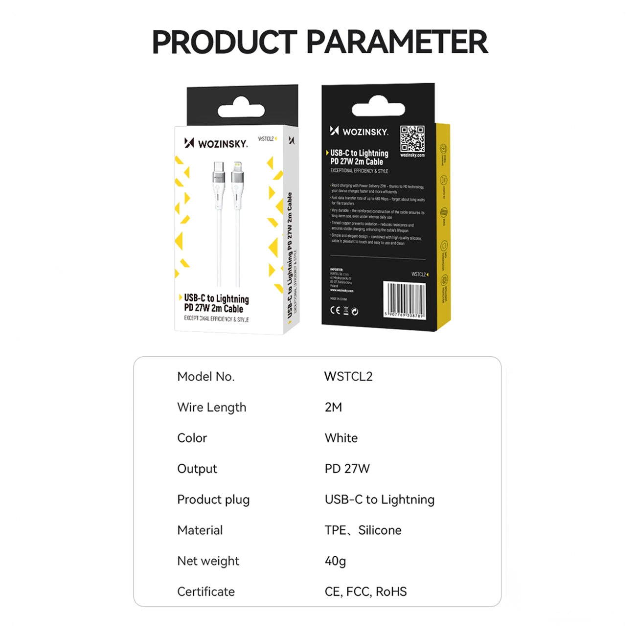 Wozinsky WSTCL1 Lightning / USB-C PD 27W cable 1 m - white_4