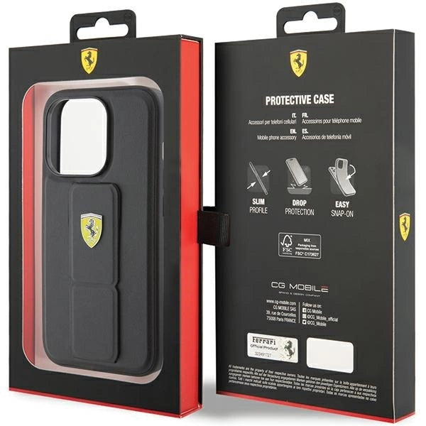 Ferrari Grip Stand Metal Logo case for iPhone 15 Pro Max - black_8