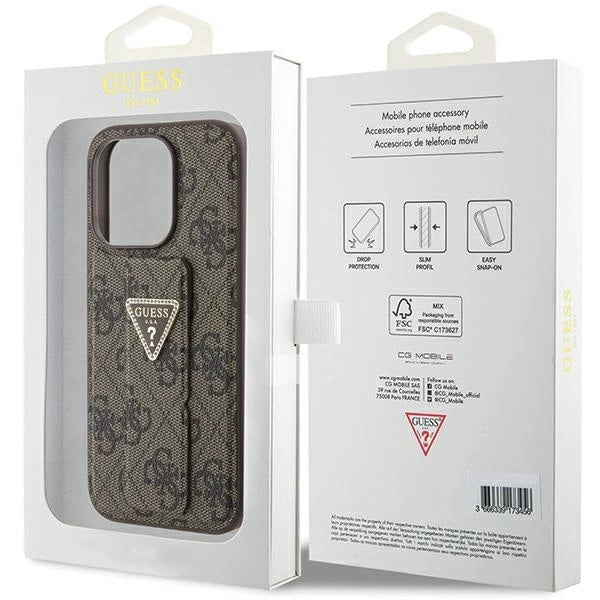 Guess Grip Stand 4G Triangle Strass case for iPhone 15 Pro - brown_8