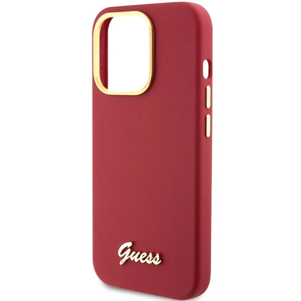 Guess Silicone Script Metal Logo & Frame case for iPhone 15 Pro - red_5