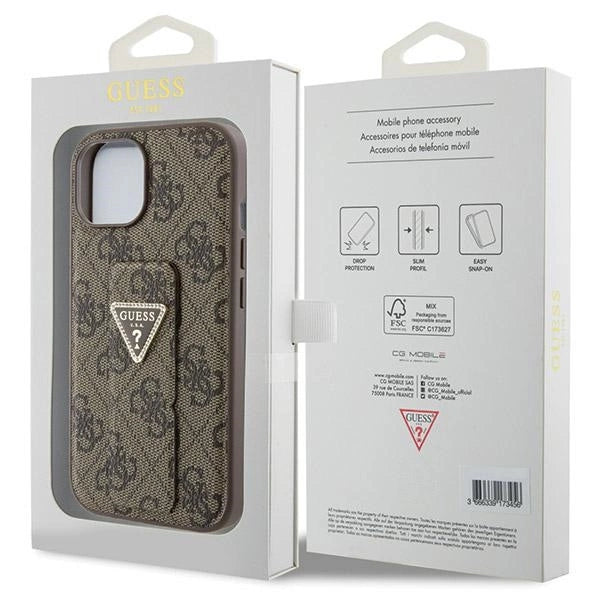 Guess Grip Stand 4G Triangle Strass case for iPhone 15 - brown_7