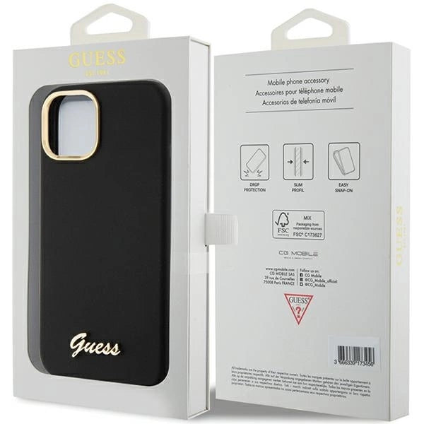 Guess Silicone Script Metal Logo & Frame case for iPhone 15 - black_7