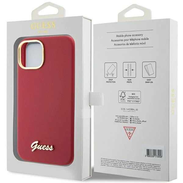 Guess Silicone Script Metal Logo & Frame case for iPhone 15 - red_7