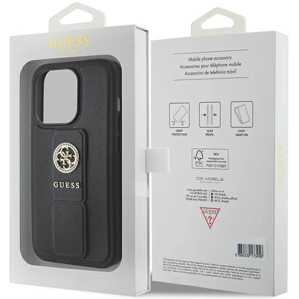 Guess Grip Stand 4G Saffiano Strass case for iPhone 15 Pro Max - black_7