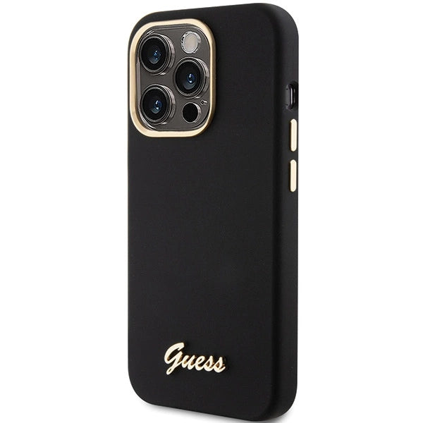 Guess Silicone Script Metal Logo & Frame iPhone 15 Pro Max Case - Black_1