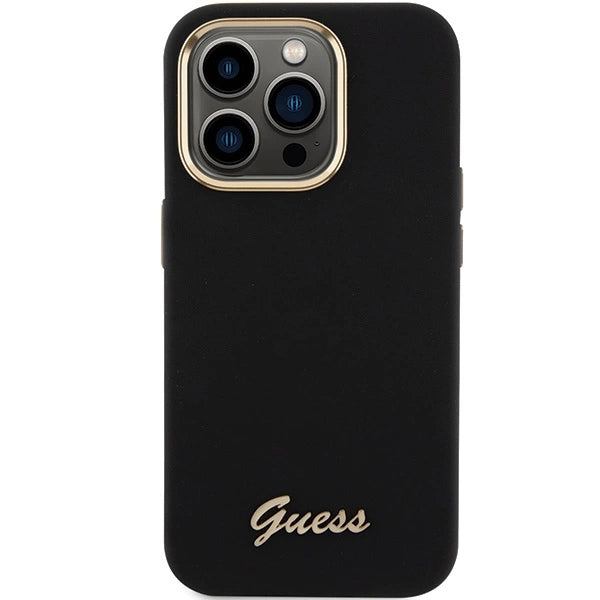 Guess Silicone Script Metal Logo & Frame iPhone 15 Pro Max Case - Black_2