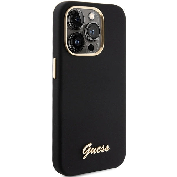 Guess Silicone Script Metal Logo & Frame iPhone 15 Pro Max Case - Black_3