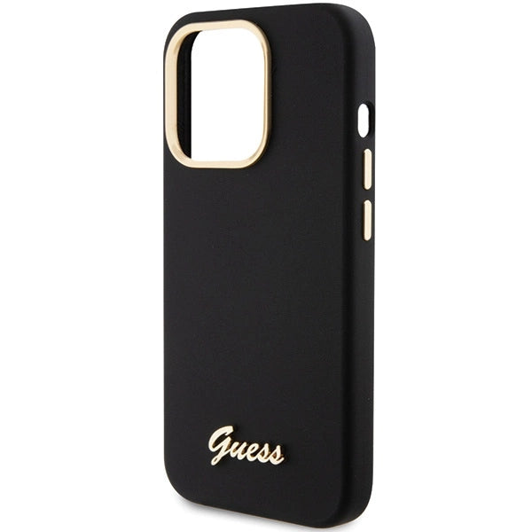 Guess Silicone Script Metal Logo & Frame iPhone 15 Pro Max Case - Black_5