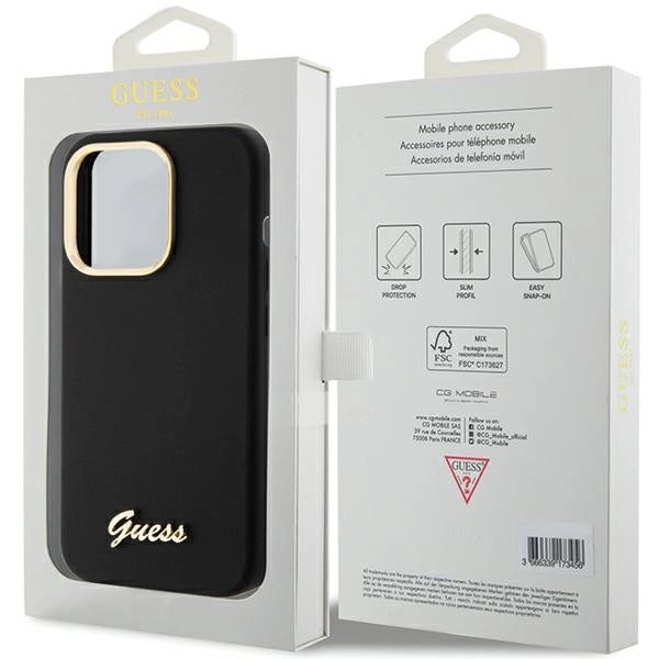 Guess Silicone Script Metal Logo & Frame iPhone 15 Pro Max Case - Black_7